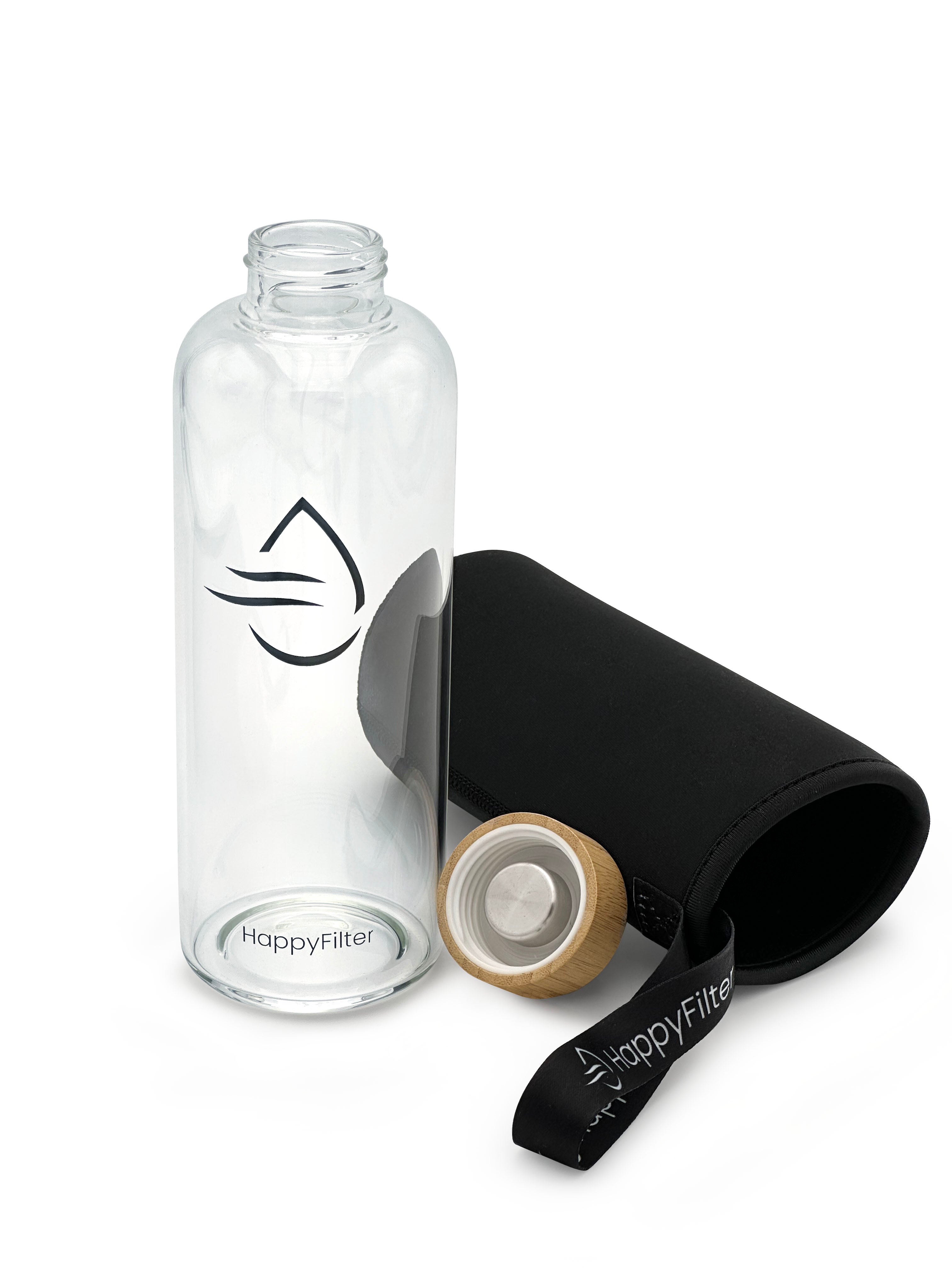 Glasflasche 750ml mit Bambus-Edelstahl Deckel & Neopren-Sleeve